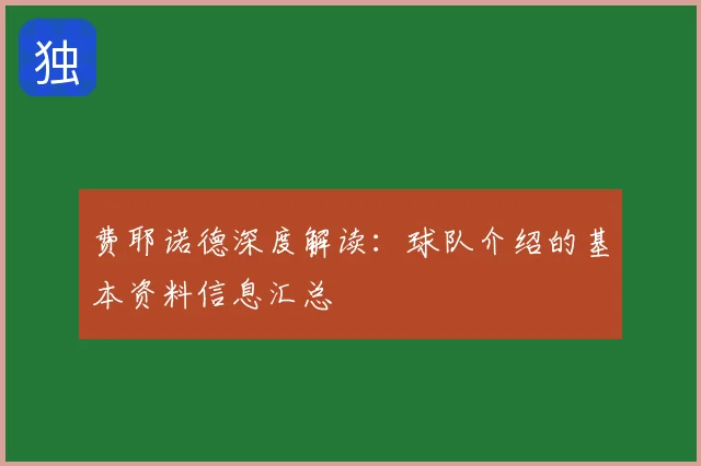费耶诺德深度解读：球队介绍的基本资料信息汇总